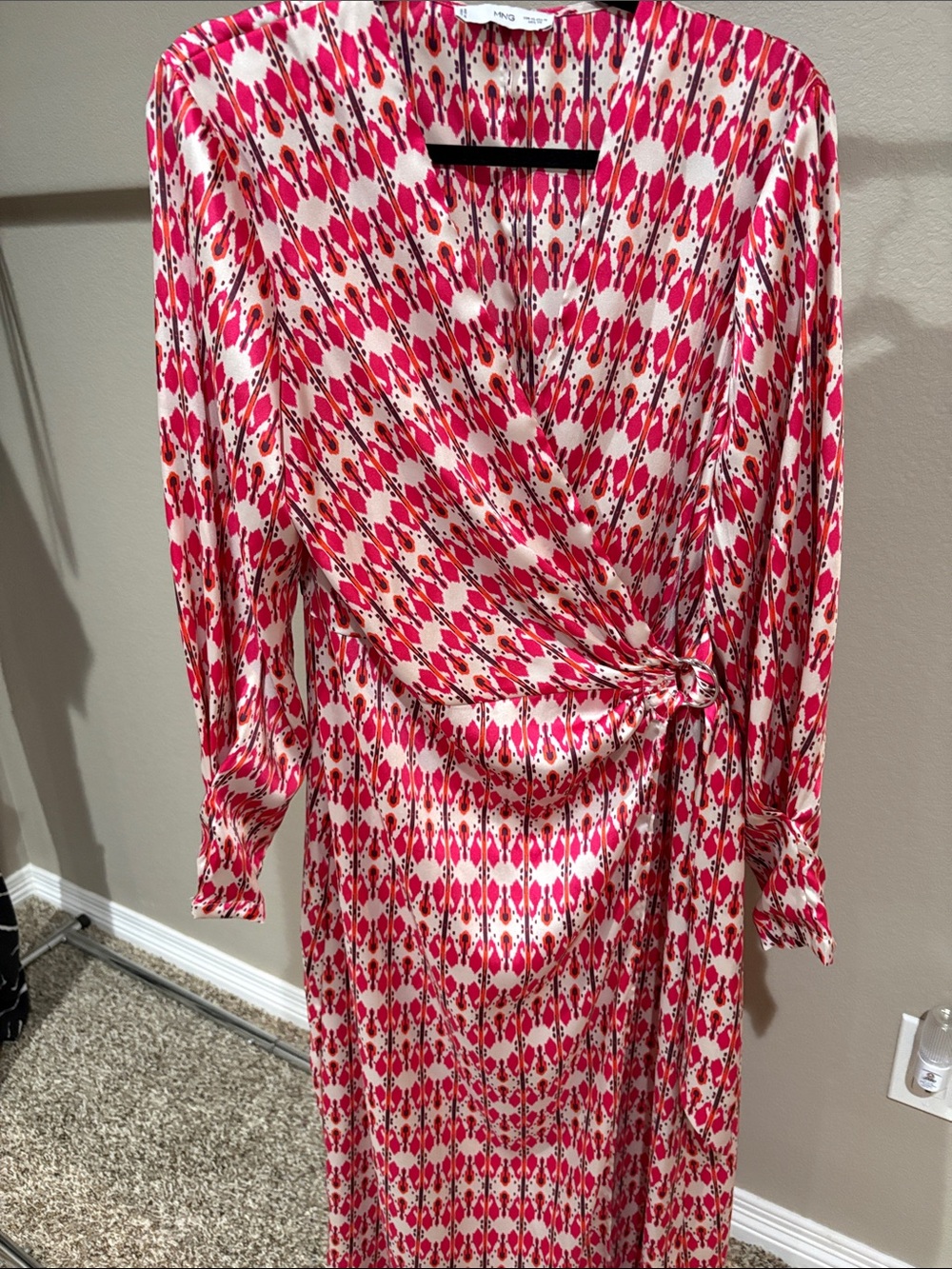 Mango Pink and White Printed Wrap Dress